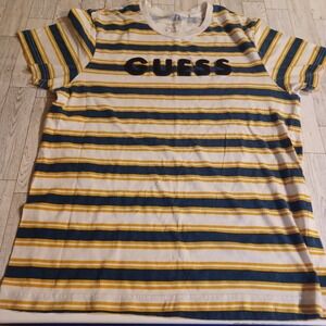 Guess T-Shirt Mens XL Multicolor‎ Striped Crew Neck Pullover Stretch Casual Logo
